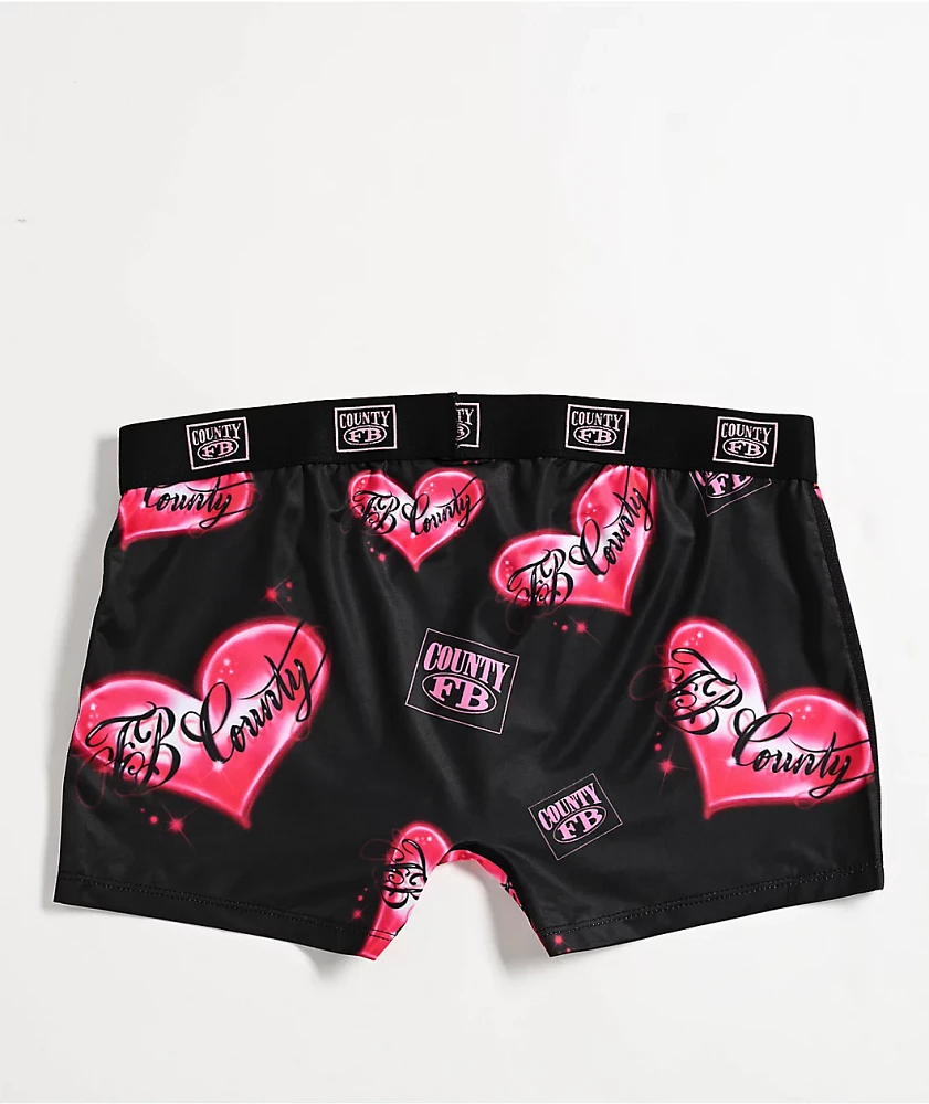 FB County Heart Print Black & Pink Boyshort Underwear