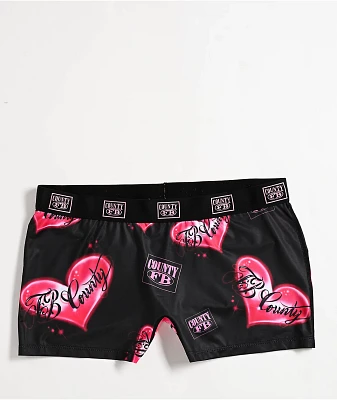 FB County Heart Print Black & Pink Boyshort Underwear