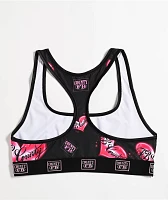 FB County Heart Print Black & Pink Sports Bra