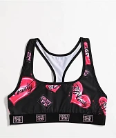 FB County Heart Print Black & Pink Sports Bra