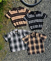 FB County Kids Checker Brown Half Zip Short Sleeve Flannel Shirt