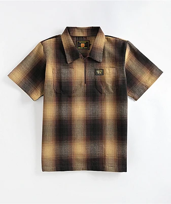 FB County Kids Checker Brown Half Zip Short Sleeve Flannel Shirt