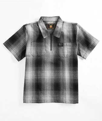 FB County Kids Checker Grey Half Zip Short Sleeve Flannel Shirt