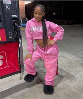 FB County Old School Pink Crop Hoodie