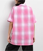 FB County Pink Plaid Zip Short Sleeve Woven Shirt 