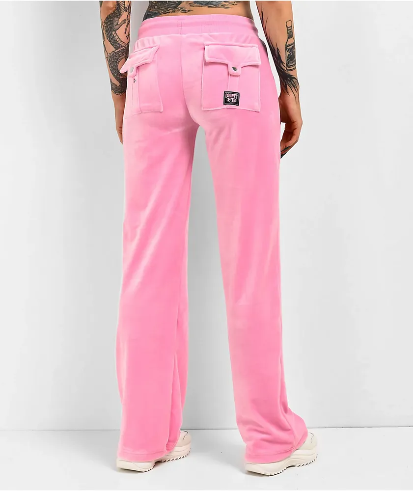 FB County Pink Velour Track Pants