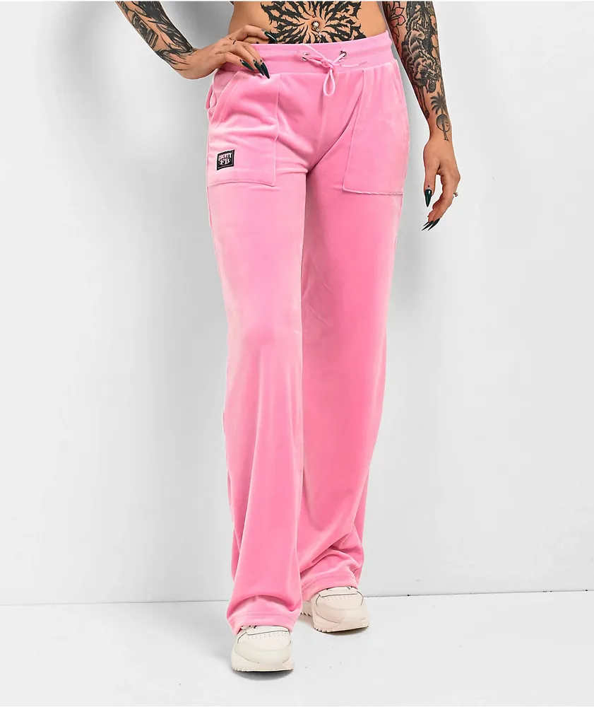 Juicy Couture Pink Velour Wide Leg Trousers