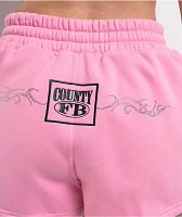 FB County Rhinestone Pink Sweat Shorts