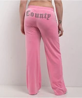 FB County Rhinestone Pink Velour Track Pants