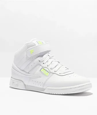 FILA F13 High Top White & Safety Yellow Shoes