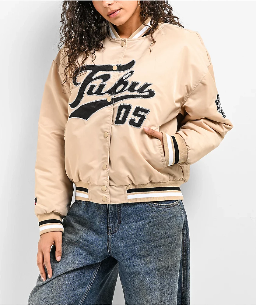 FUBU Logo Beige Varsity Jacket