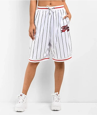 FUBU Varsity Pinstripe White Mesh Shorts