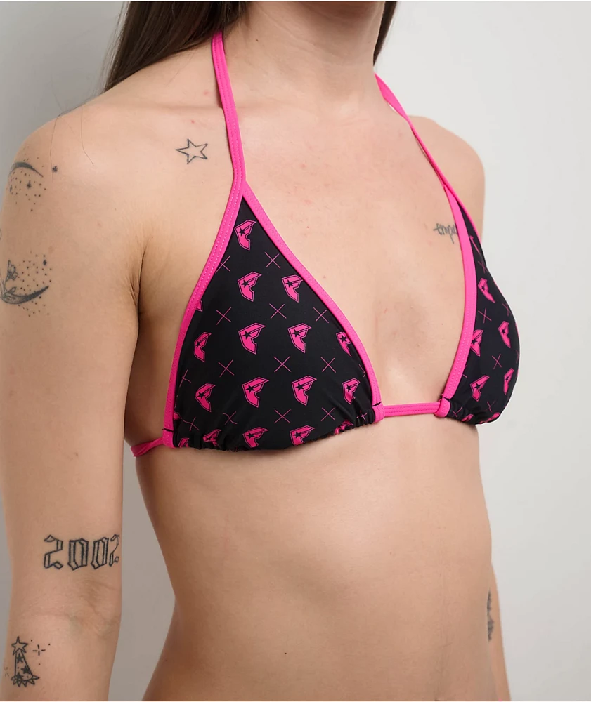 Famous Stars & Straps BOH Repeat Black & Pink Triangle Bikini Top