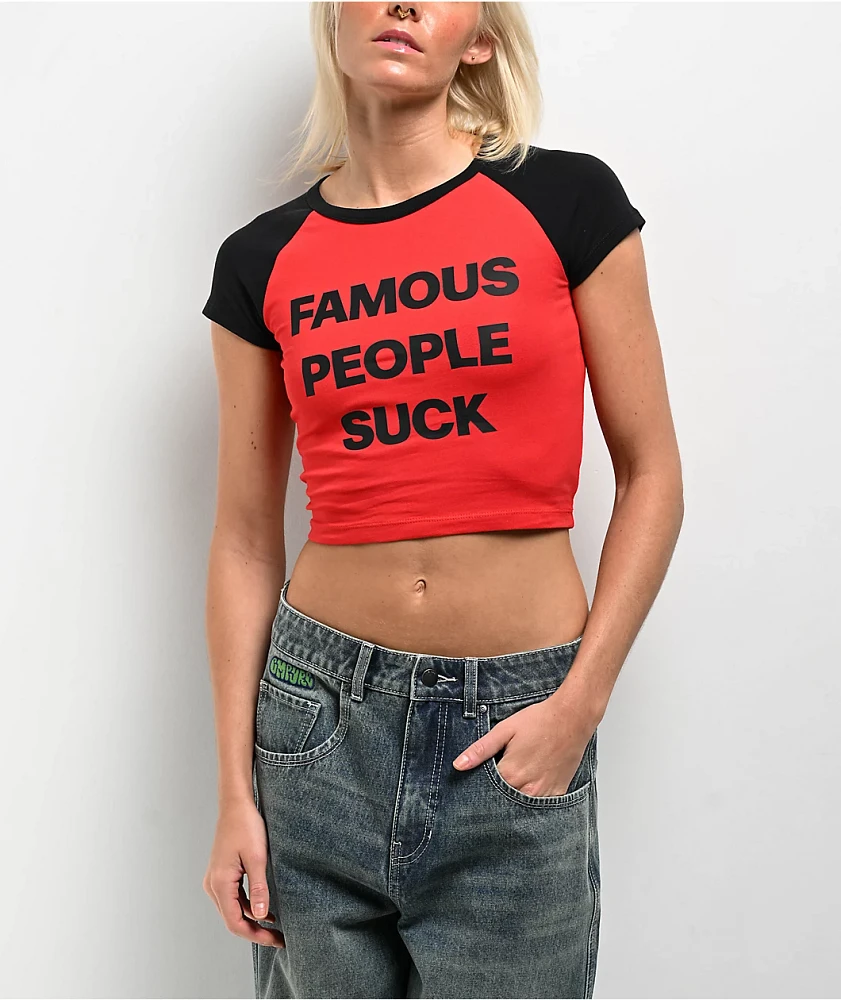 Famous Stars & Straps Famous People Suck Red Raglan Crop T-Shirt