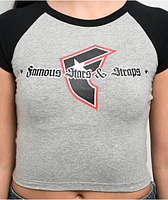 Famous Stars & Straps Stacked Grey Crop Raglan T-Shirt