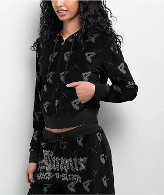 Famous Stars & Straps Thuggish Black Velour Zip Hoodie