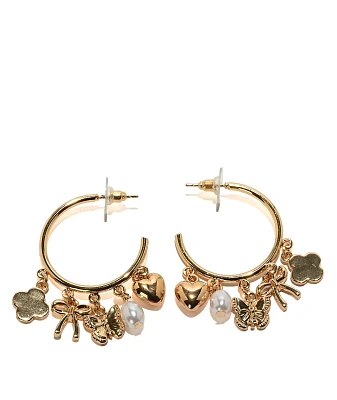 Fantas Eyes Charm Gold Hoop Earrings