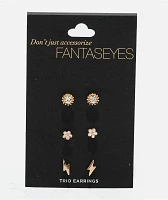 Fantas Eyes Flower & Bolt Gold 3 Pack Stud Earrings