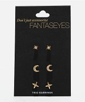 Fantas Eyes Night Sky Gold 3 Pack Stud Earrings