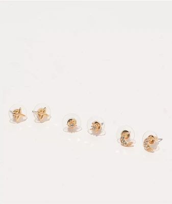 Fantas Eyes Night Sky Gold 3 Pack Stud Earrings