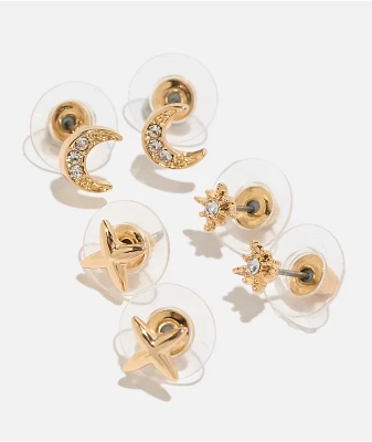 Fantas Eyes Night Sky Gold 3 Pack Stud Earrings