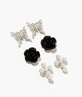Fantas Eyes Rose & Butterfly 3 Pack Stud Earrings
