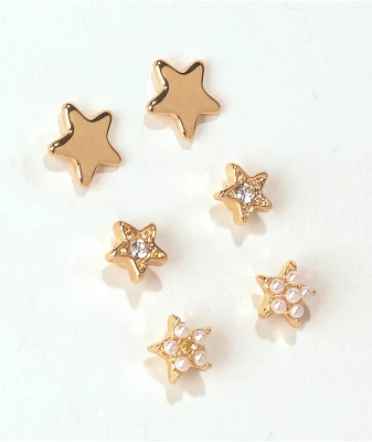 Fantas Eyes Star Gold 3 Pack Stud Earrings