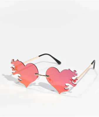 Fire Flame Hearts Pink Frameless Sunglasses