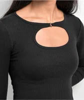 Fivestar Cutout Black Long Sleeve Crop Top