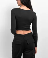 Fivestar Cutout Black Long Sleeve Crop Top