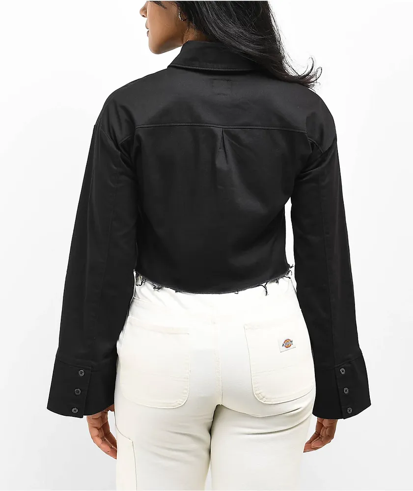 Fivestar General Black Crop Long Sleeve Button Up Shirt