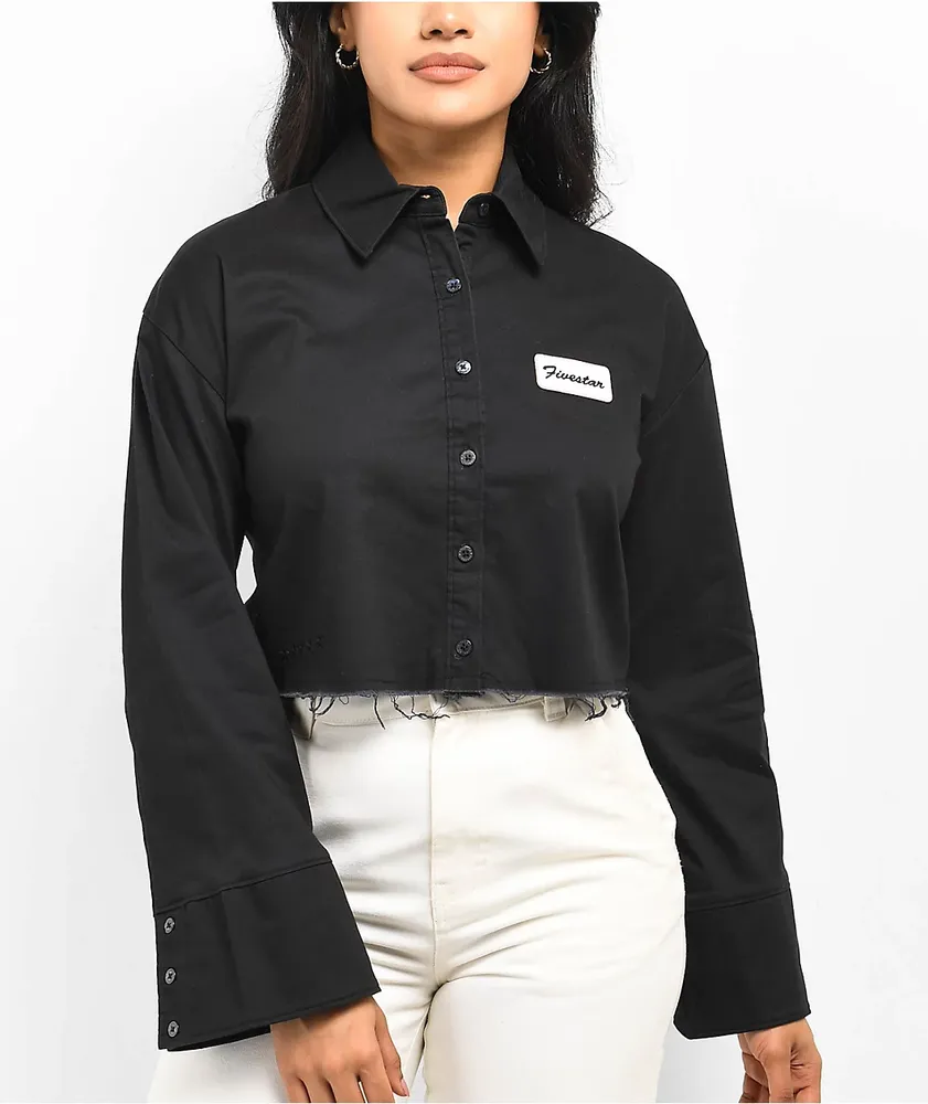 Fivestar General Black Crop Long Sleeve Button Up Shirt