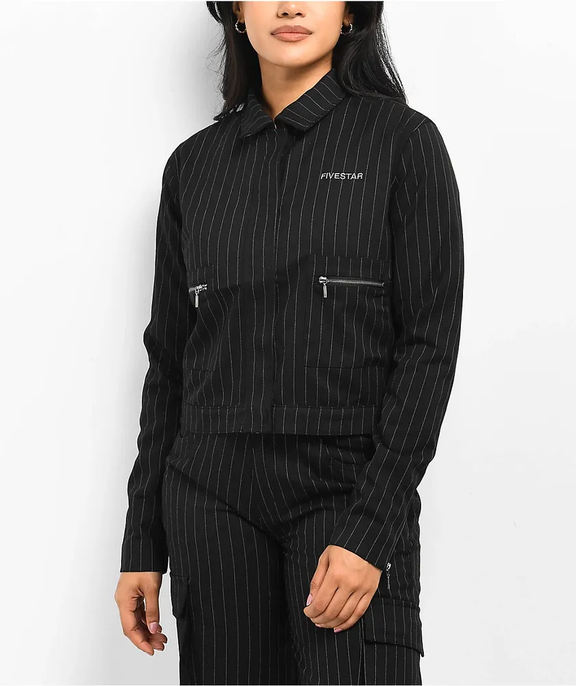 Fivestar General Workwear Black Pinstripe Crop Jacket