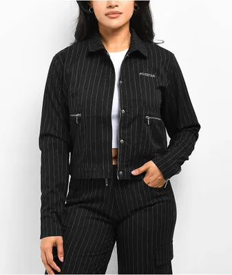 Fivestar General Workwear Black Pinstripe Crop Jacket