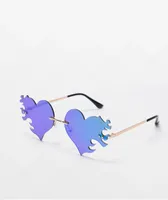 Flame Heart Rimless Blue Sunglasses 