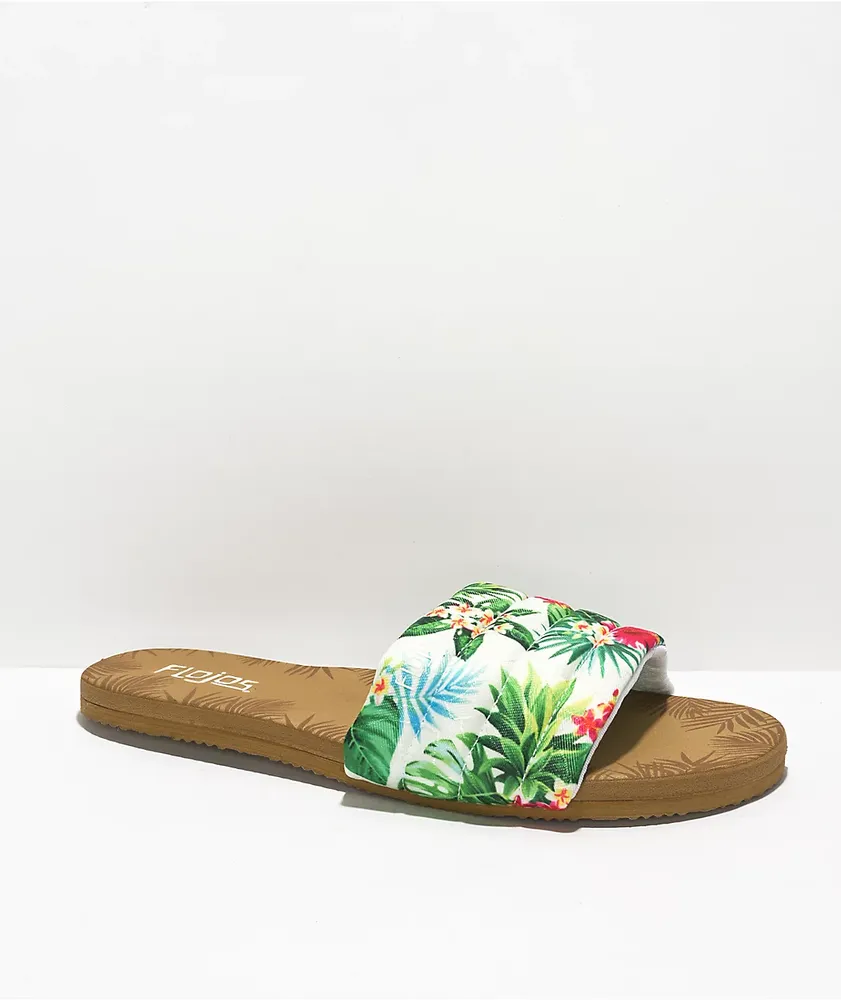 Flojos Fiesta Lite White & Hibiscus Slide Sandals