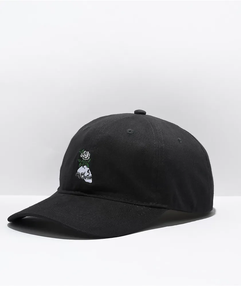 Flying Coffin Skull Flower Black Strapback Hat