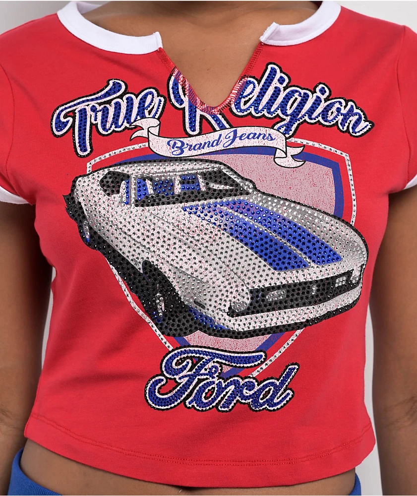 Ford x True Religion Crystal Mustang Aurora Red Crop T-Shirt