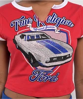 Ford x True Religion Crystal Mustang Aurora Red Crop T-Shirt