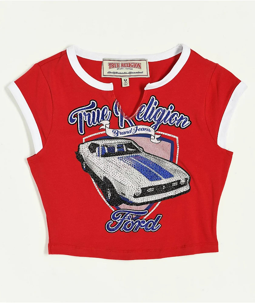 Ford x True Religion Crystal Mustang Aurora Red Crop T-Shirt