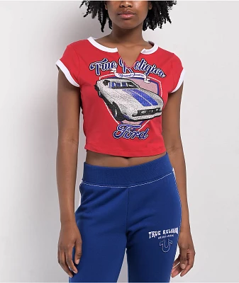 Ford x True Religion Crystal Mustang Aurora Red Crop T-Shirt