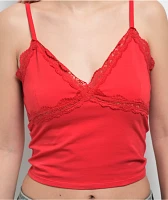 Freeworld Ellouise Lace V Red Crop Tank Top