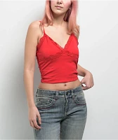 Freeworld Ellouise Lace V Red Crop Tank Top