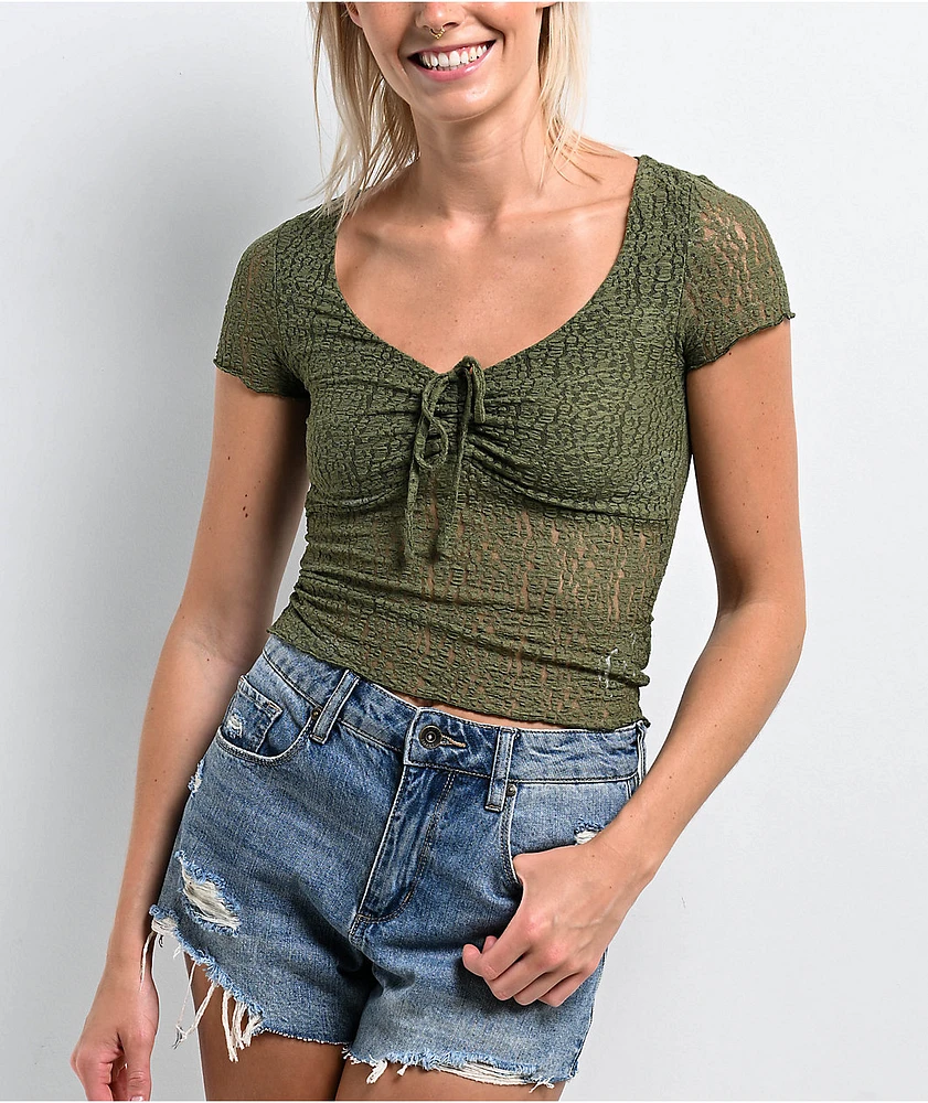 Freeworld Fancy Lace Olive Top