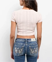 Freeworld Irina Pointelle Pink Crop T-Shirt