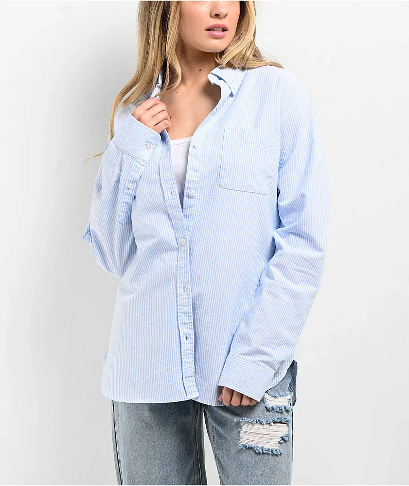 Freeworld Misha Blue Stripe Woven Long Sleeve Button Up Shirt