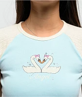 Freeworld Pammie Pointelle Light Blue & Cream Raglan T-Shirt
