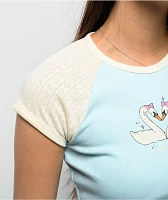 Freeworld Pammie Pointelle Light Blue & Cream Raglan T-Shirt
