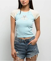 Freeworld Pammie Pointelle Light Blue & Cream Raglan T-Shirt
