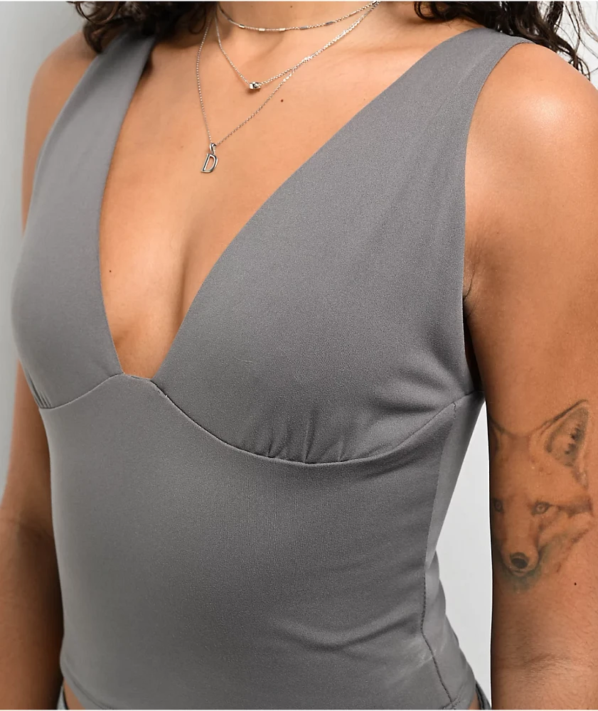 Freeworld Pheobe Grey V-Neck Crop Tank Top